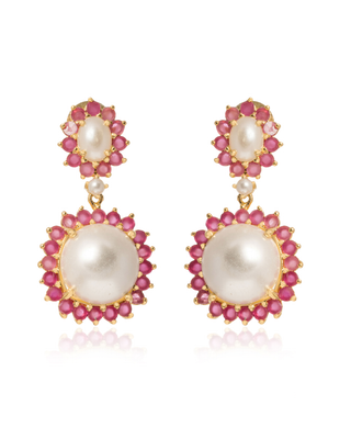 Ruby Blossom Pearl Drop Earrings