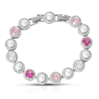 Pink & White Gemstone Halo Tennis Bracelet