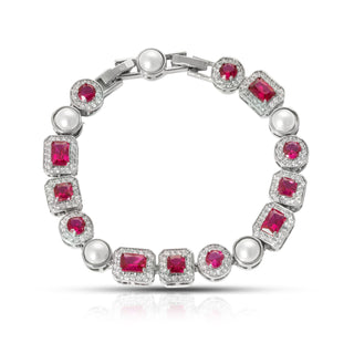Ruby & Pearl Halo Link Bracelet