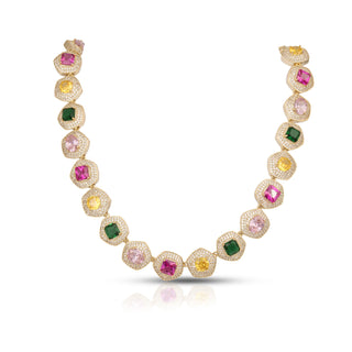 Radiant Multicolor Gemstone Tennis Necklace
